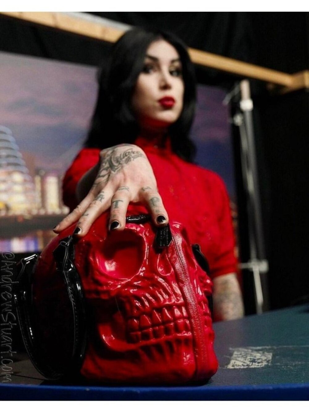 Kreepsville 666 Red Latex Skull Handbag Purse Goth Horror Halloween Kat Von D
